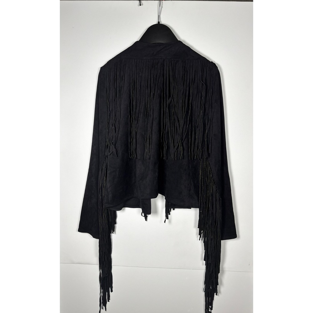 JW Styles Western Jacket‎ Womens Large Black Fringe Outerwear Cowboy Open Front